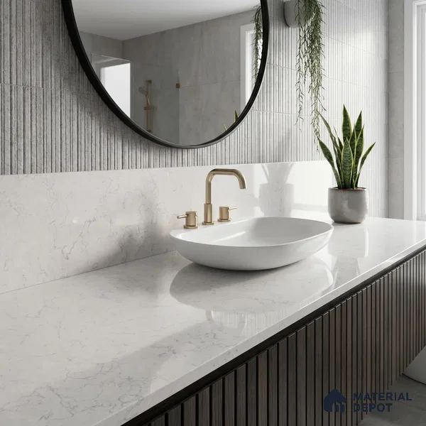 Belina Quartz QR 00075 Frosted Calacatta Viola Series 10.75 ft x 5.42 ft Quartz - 20 mm | 7 Years Warranty | Suitable for Kitchen, Restaurant, Counter Tops, Dining, Reception, office