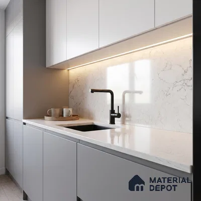 Belina Quartz QR 00075 Frosted Calacatta Viola Series 10.75 ft x 5.42 ft Quartz - 20 mm | 7 Years Warranty | Suitable for Kitchen, Restaurant, Counter Tops, Dining, Reception, office