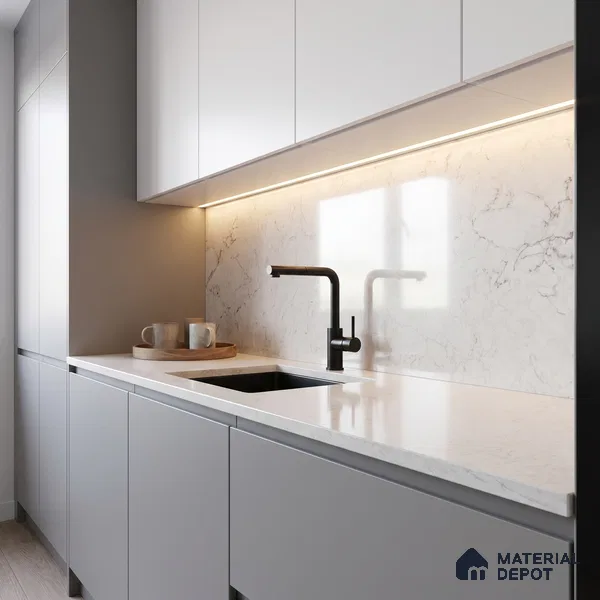 Belina Quartz QR 00075 Frosted Calacatta Viola Series 10.75 ft x 5.42 ft Quartz - 20 mm | 7 Years Warranty | Suitable for Kitchen, Restaurant, Counter Tops, Dining, Reception, office