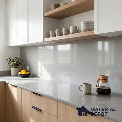 Belina Quartz QR 00077 Silver Cascade Viola Series 10.01 ft x 4.76 ft Quartz - 20 mm | 7 Years Warranty | Suitable for Kitchen, Restaurant, Counter Tops, Dining, Reception, office