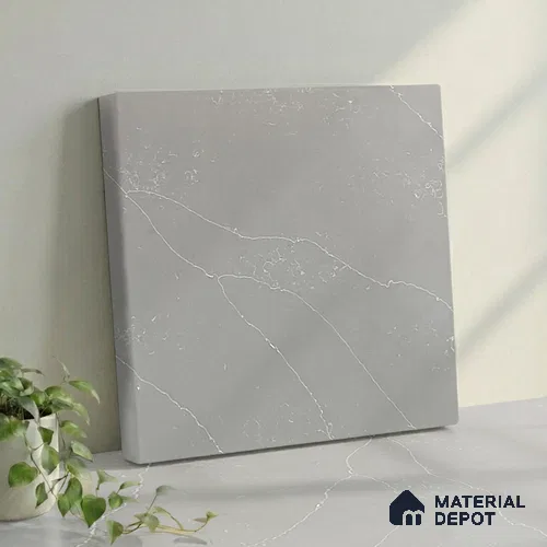 Belina Quartz QR 00077 Silver Cascade Viola Series 10.01 ft x 4.76 ft Quartz - 20 mm | 7 Years Warranty | Suitable for Kitchen, Restaurant, Counter Tops, Dining, Reception, office