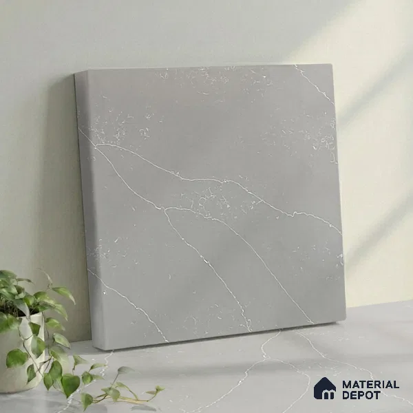 Belina Quartz QR 00077 Silver Cascade Viola Series 10.01 ft x 4.76 ft Quartz - 20 mm | 7 Years Warranty | Suitable for Kitchen, Restaurant, Counter Tops, Dining, Reception, office