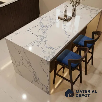 Belina Quartz QR 00079 C Calacatta Cobalt Vein Viola Series 10.75 ft x 2.71 ft Quartz - 20 mm | 7 Years Warranty | Suitable for Kitchen, Restaurant, Counter Tops, Dining, Reception, office