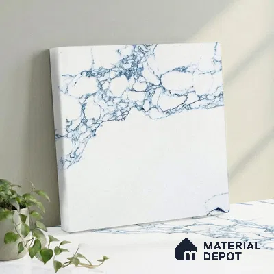Belina Quartz QR 00079 C Calacatta Cobalt Vein Viola Series 10.75 ft x 2.71 ft Quartz - 20 mm | 7 Years Warranty | Suitable for Kitchen, Restaurant, Counter Tops, Dining, Reception, office