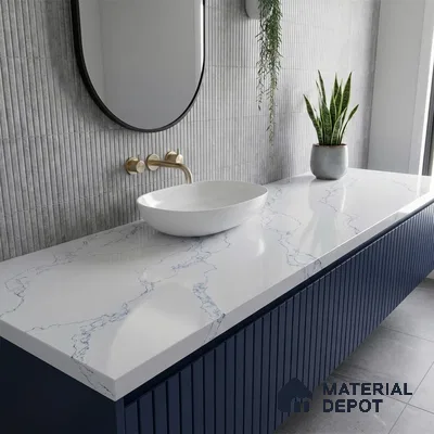Belina Quartz QR 00079 Calacatta Cobalt Vein Viola Series 10.75 ft x 5.42 ft Quartz - 20 mm | 7 Years Warranty | Suitable for Kitchen, Restaurant, Counter Tops, Dining, Reception, office