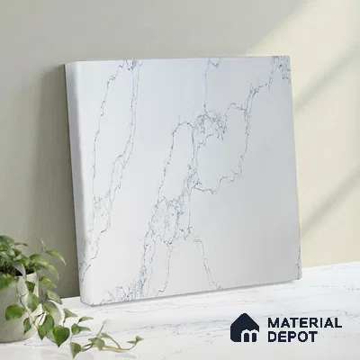 Belina Quartz QR 00079 Calacatta Cobalt Vein Viola Series 10.75 ft x 5.42 ft Quartz - 20 mm | 7 Years Warranty | Suitable for Kitchen, Restaurant, Counter Tops, Dining, Reception, office