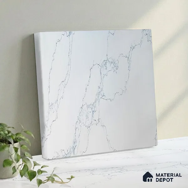Belina Quartz QR 00079 Calacatta Cobalt Vein Viola Series 10.75 ft x 5.42 ft Quartz - 20 mm | 7 Years Warranty | Suitable for Kitchen, Restaurant, Counter Tops, Dining, Reception, office