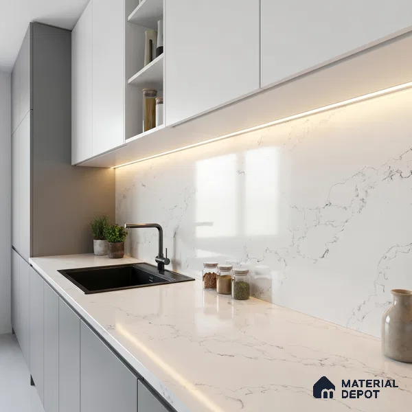 Belina Quartz QR 00080 B Diana Mist Viola Series 10.76 ft x 2.71 ft Quartz - 20 mm | 7 Years Warranty | Suitable for Kitchen, Restaurant, Counter Tops, Dining, Reception, office