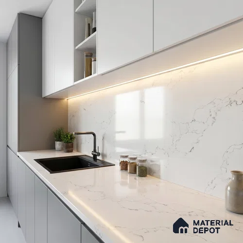 Belina Quartz QR 00080 B Diana Mist Viola Series 10.76 ft x 2.71 ft Quartz - 20 mm | 7 Years Warranty | Suitable for Kitchen, Restaurant, Counter Tops, Dining, Reception, office