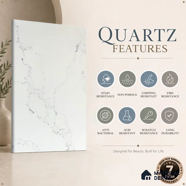Belina Quartz QR 00080 B Diana Mist Viola Series 10.76 ft x 2.71 ft Quartz - 20 mm | 7 Years Warranty | Suitable for Kitchen, Restaurant, Counter Tops, Dining, Reception, office