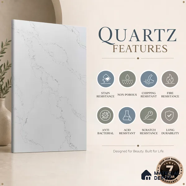 Belina Quartz QR 00080 Diana Mist Viola Series 10.75 ft x 5.42 ft Quartz - 20 mm | 7 Years Warranty | Suitable for Kitchen, Restaurant, Counter Tops, Dining, Reception, office