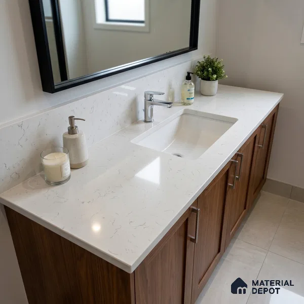 Belina Quartz QR 00081 B Carrara Mist Viola Series 10.75 ft x 2.71 ft Quartz - 20 mm | 7 Years Warranty | Suitable for Kitchen, Restaurant, Counter Tops, Dining, Reception, office