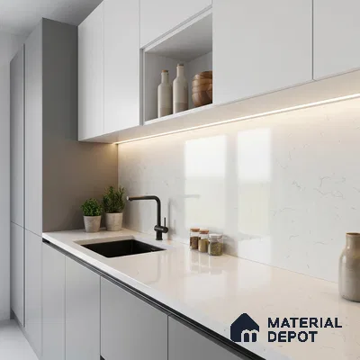 Belina Quartz QR 00081 B Carrara Mist Viola Series 10.75 ft x 2.71 ft Quartz - 20 mm | 7 Years Warranty | Suitable for Kitchen, Restaurant, Counter Tops, Dining, Reception, office