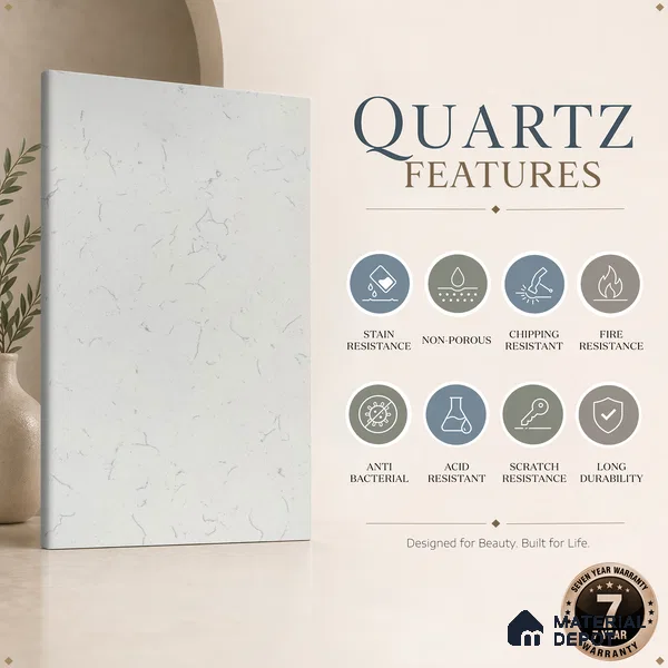 Belina Quartz QR 00081 B Carrara Mist Viola Series 10.75 ft x 2.71 ft Quartz - 20 mm | 7 Years Warranty | Suitable for Kitchen, Restaurant, Counter Tops, Dining, Reception, office