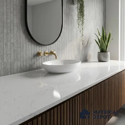 Belina Quartz QR 00082 B Carrara Venatino Viola Series 10.75 ft x 2.71 ft Quartz - 20 mm | 7 Years Warranty | Suitable for Kitchen, Restaurant, Counter Tops, Dining, Reception, office