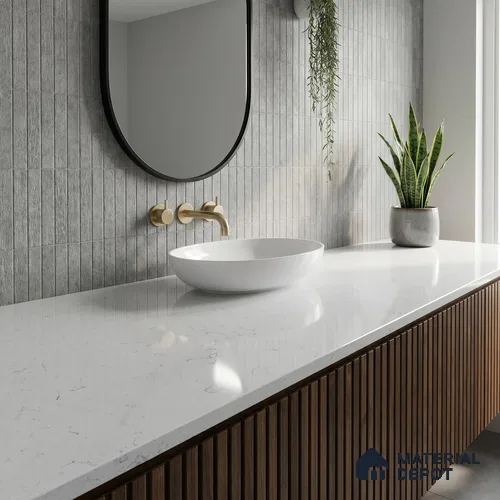 Belina Quartz QR 00082 B Carrara Venatino Viola Series 10.75 ft x 2.71 ft Quartz - 20 mm | 7 Years Warranty | Suitable for Kitchen, Restaurant, Counter Tops, Dining, Reception, office
