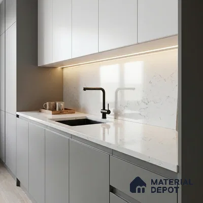 Belina Quartz QR 00082 Carrara Venatino Viola Series 10.75 ft x 5.42 ft Quartz - 20 mm | 7 Years Warranty | Suitable for Kitchen, Restaurant, Counter Tops, Dining, Reception, office
