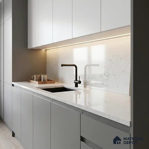 Belina Quartz QR 00082 Carrara Venatino Viola Series 10.75 ft x 5.42 ft Quartz - 20 mm | 7 Years Warranty | Suitable for Kitchen, Restaurant, Counter Tops, Dining, Reception, office