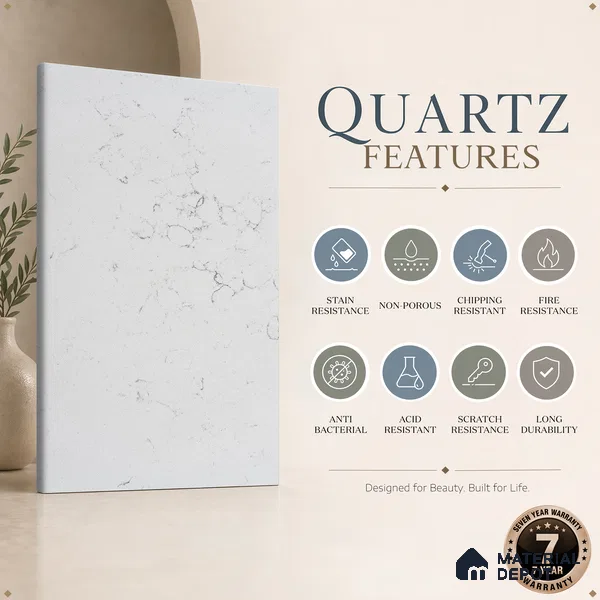 Belina Quartz QR 00082 Carrara Venatino Viola Series 10.75 ft x 5.42 ft Quartz - 20 mm | 7 Years Warranty | Suitable for Kitchen, Restaurant, Counter Tops, Dining, Reception, office