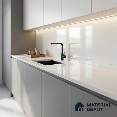 Belina Quartz QR 00083 C Verna Mist Viola Series 10.75 ft x 2.71 ft Quartz - 20 mm | 7 Years Warranty | Suitable for Kitchen, Restaurant, Counter Tops, Dining, Reception, office