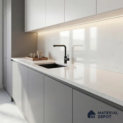 Belina Quartz QR 00083 C Verna Mist Viola Series 10.75 ft x 2.71 ft Quartz - 20 mm | 7 Years Warranty | Suitable for Kitchen, Restaurant, Counter Tops, Dining, Reception, office