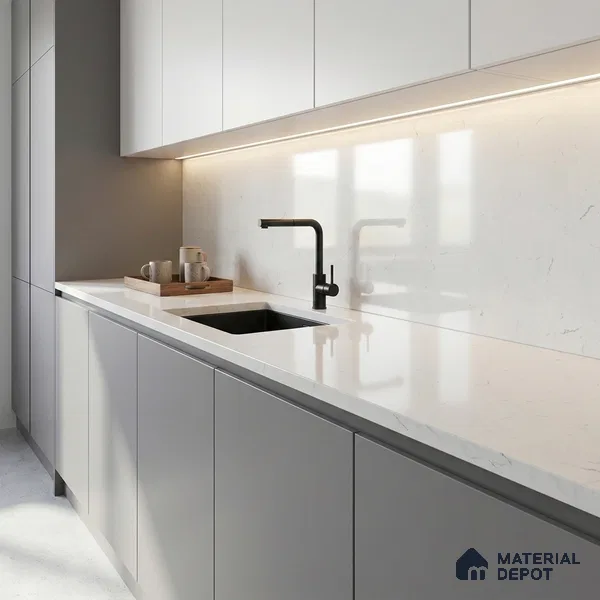 Belina Quartz QR 00083 C Verna Mist Viola Series 10.75 ft x 2.71 ft Quartz - 20 mm | 7 Years Warranty | Suitable for Kitchen, Restaurant, Counter Tops, Dining, Reception, office