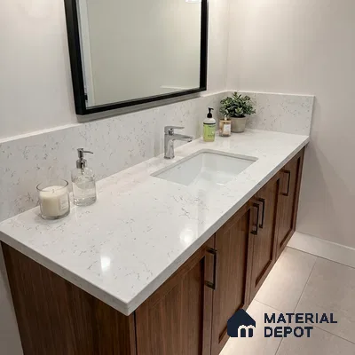 Belina Quartz QR 00084 B Carrara Mist Viola Series 10.75 ft x 2.71 ft Quartz - 20 mm | 7 Years Warranty | Suitable for Kitchen, Restaurant, Counter Tops, Dining, Reception, office