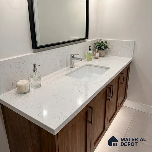 Belina Quartz QR 00084 B Carrara Mist Viola Series 10.75 ft x 2.71 ft Quartz - 20 mm | 7 Years Warranty | Suitable for Kitchen, Restaurant, Counter Tops, Dining, Reception, office