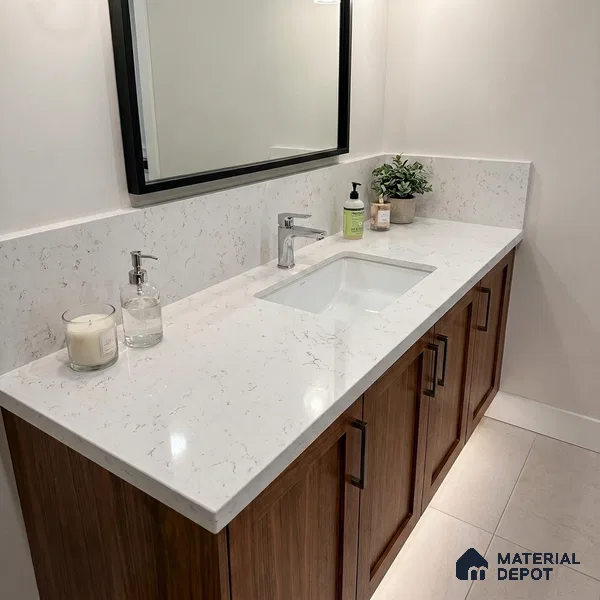 Belina Quartz QR 00084 B Carrara Mist Viola Series 10.75 ft x 2.71 ft Quartz - 20 mm | 7 Years Warranty | Suitable for Kitchen, Restaurant, Counter Tops, Dining, Reception, office