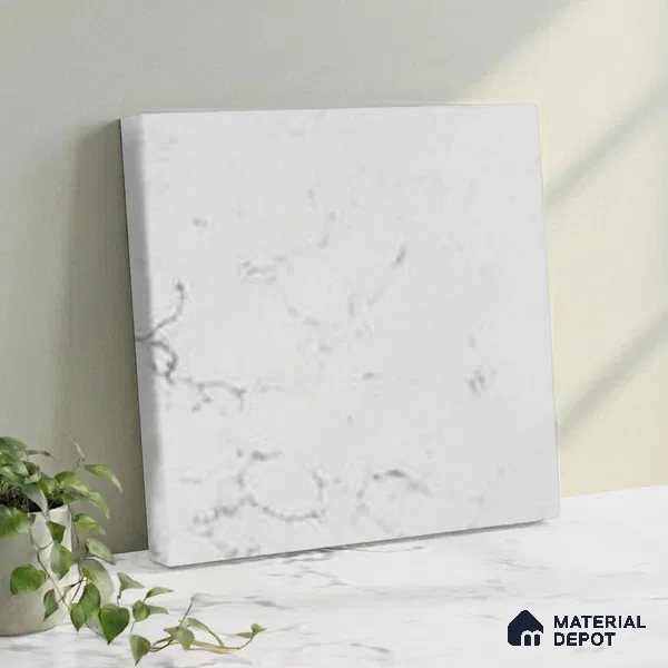 Belina Quartz QR 00084 B Carrara Mist Viola Series 10.75 ft x 2.71 ft Quartz - 20 mm | 7 Years Warranty | Suitable for Kitchen, Restaurant, Counter Tops, Dining, Reception, office