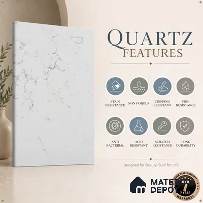 Belina Quartz QR 00084 B Carrara Mist Viola Series 10.75 ft x 2.71 ft Quartz - 20 mm | 7 Years Warranty | Suitable for Kitchen, Restaurant, Counter Tops, Dining, Reception, office