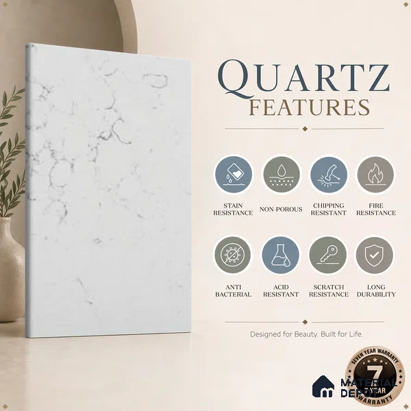 Belina Quartz QR 00084 B Carrara Mist Viola Series 10.75 ft x 2.71 ft Quartz - 20 mm | 7 Years Warranty | Suitable for Kitchen, Restaurant, Counter Tops, Dining, Reception, office