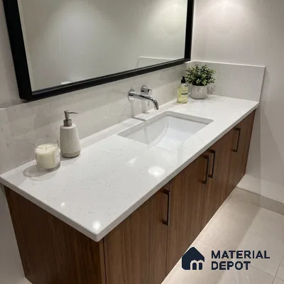 Belina Quartz QR 00084 Carrara Mist Viola Series 10.75 ft x 5.42 ft Quartz - 20 mm | 7 Years Warranty | Suitable for Kitchen, Restaurant, Counter Tops, Dining, Reception, office