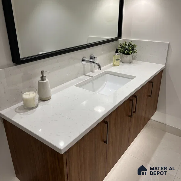 Belina Quartz QR 00084 Carrara Mist Viola Series 10.75 ft x 5.42 ft Quartz - 20 mm | 7 Years Warranty | Suitable for Kitchen, Restaurant, Counter Tops, Dining, Reception, office