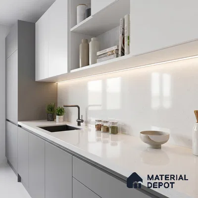 Belina Quartz QR 00084 Carrara Mist Viola Series 10.75 ft x 5.42 ft Quartz - 20 mm | 7 Years Warranty | Suitable for Kitchen, Restaurant, Counter Tops, Dining, Reception, office