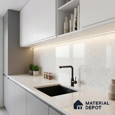 Belina Quartz QR 00087 B Frosted Crystal Viola Series 10.75 ft x 2.71 ft Quartz - 20 mm | 7 Years Warranty | Suitable for Kitchen, Restaurant, Counter Tops, Dining, Reception, office