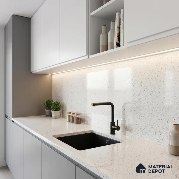Belina Quartz QR 00087 B Frosted Crystal Viola Series 10.75 ft x 2.71 ft Quartz - 20 mm | 7 Years Warranty | Suitable for Kitchen, Restaurant, Counter Tops, Dining, Reception, office
