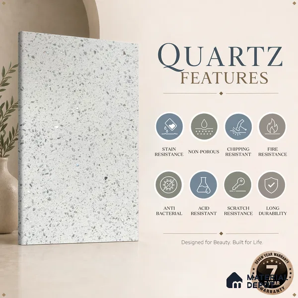 Belina Quartz QR 00087 B Frosted Crystal Viola Series 10.75 ft x 2.71 ft Quartz - 20 mm | 7 Years Warranty | Suitable for Kitchen, Restaurant, Counter Tops, Dining, Reception, office