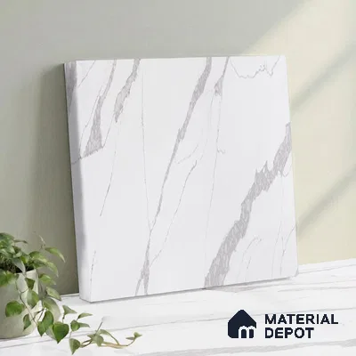 Belina Quartz QR 00092 Calacatta Lugano Vein Viola Series 10.75 ft x 5.42 ft Quartz - 20 mm | 7 Years Warranty | Suitable for Kitchen, Restaurant, Counter Tops, Dining, Reception, office