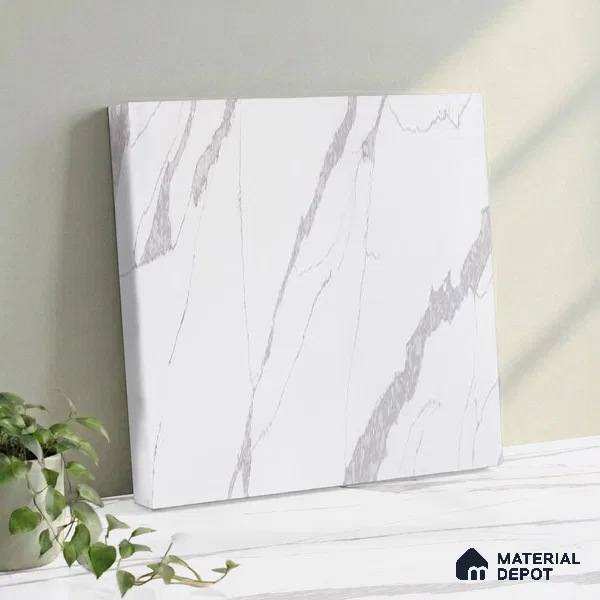 Belina Quartz QR 00092 Calacatta Lugano Vein Viola Series 10.75 ft x 5.42 ft Quartz - 20 mm | 7 Years Warranty | Suitable for Kitchen, Restaurant, Counter Tops, Dining, Reception, office