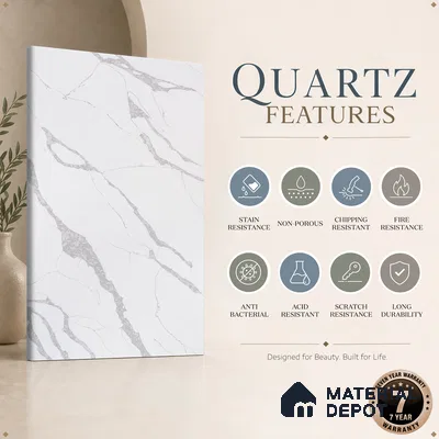 Belina Quartz QR 00092 Calacatta Lugano Vein Viola Series 10.75 ft x 5.42 ft Quartz - 20 mm | 7 Years Warranty | Suitable for Kitchen, Restaurant, Counter Tops, Dining, Reception, office