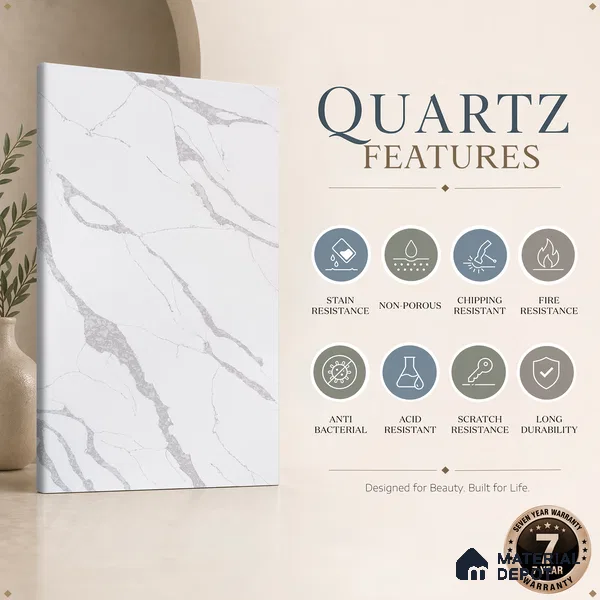 Belina Quartz QR 00092 Calacatta Lugano Vein Viola Series 10.75 ft x 5.42 ft Quartz - 20 mm | 7 Years Warranty | Suitable for Kitchen, Restaurant, Counter Tops, Dining, Reception, office