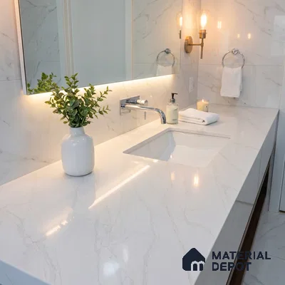 Belina Quartz QR 00093 Ivory Cascade Regalia Series 11.42 ft x 6.58 ft Quartz - 20 mm | 10 Years Warranty | Suitable for Kitchen, Restaurant, Counter Tops, Dining, Reception, office