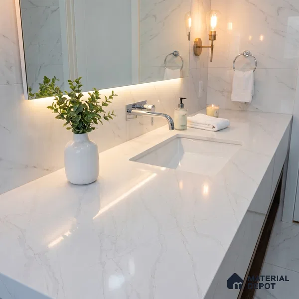 Belina Quartz QR 00093 Ivory Cascade Regalia Series 11.42 ft x 6.58 ft Quartz - 20 mm | 10 Years Warranty | Suitable for Kitchen, Restaurant, Counter Tops, Dining, Reception, office