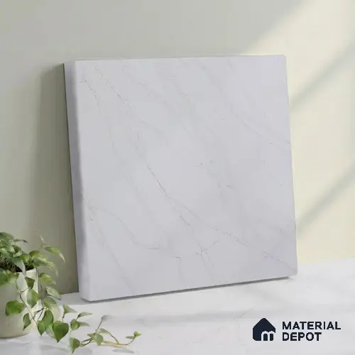 Belina Quartz QR 00093 Ivory Cascade Regalia Series 11.42 ft x 6.58 ft Quartz - 20 mm | 10 Years Warranty | Suitable for Kitchen, Restaurant, Counter Tops, Dining, Reception, office