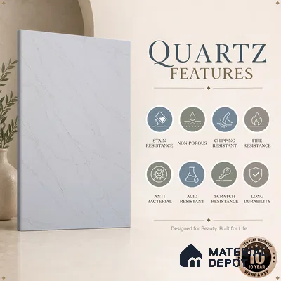 Belina Quartz QR 00093 Ivory Cascade Regalia Series 11.42 ft x 6.58 ft Quartz - 20 mm | 10 Years Warranty | Suitable for Kitchen, Restaurant, Counter Tops, Dining, Reception, office