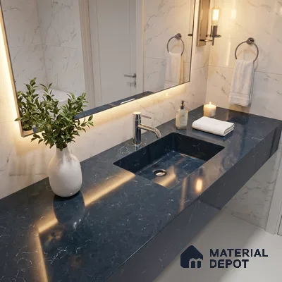 Belina Quartz QR 00094 Obsidian Veil Regalia Series 11.42 ft x 6.58 ft Quartz - 20 mm | 10 Years Warranty | Suitable for Kitchen, Restaurant, Counter Tops, Dining, Reception, office