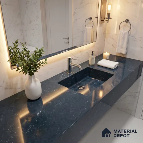 Belina Quartz QR 00094 Obsidian Veil Regalia Series 11.42 ft x 6.58 ft Quartz - 20 mm | 10 Years Warranty | Suitable for Kitchen, Restaurant, Counter Tops, Dining, Reception, office