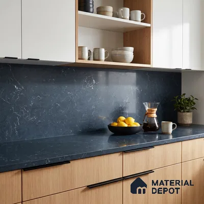 Belina Quartz QR 00094 Obsidian Veil Regalia Series 11.42 ft x 6.58 ft Quartz - 20 mm | 10 Years Warranty | Suitable for Kitchen, Restaurant, Counter Tops, Dining, Reception, office