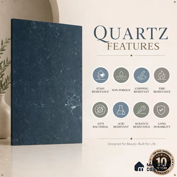 Belina Quartz QR 00094 Obsidian Veil Regalia Series 11.42 ft x 6.58 ft Quartz - 20 mm | 10 Years Warranty | Suitable for Kitchen, Restaurant, Counter Tops, Dining, Reception, office